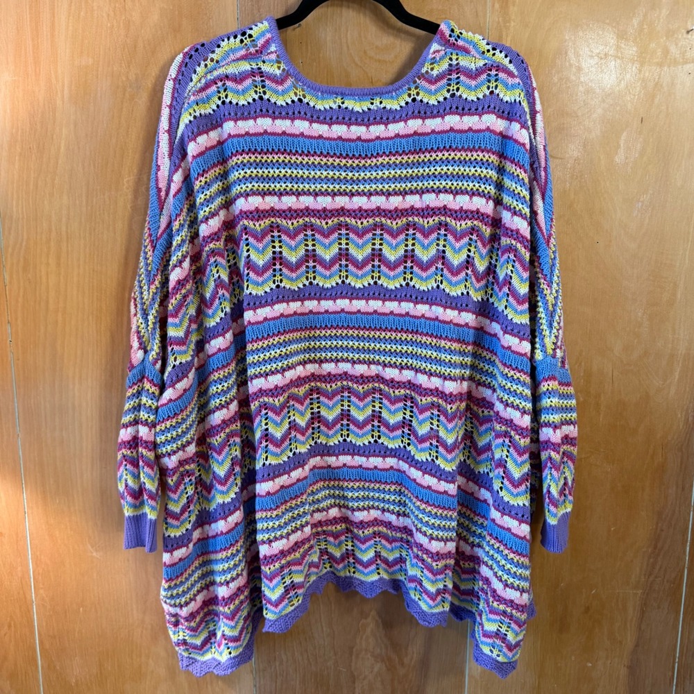 Jessica Simpson Multi Color Chevron Pointelle Knit Open Front Cardigan S/M - Picture 3 of 8